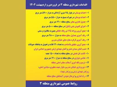 اقدامات فروردین و اردیبهشت  1404